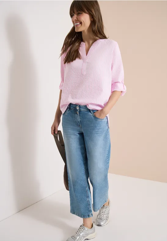 Gestreifte Seersucker 3/4-Arm Bluse