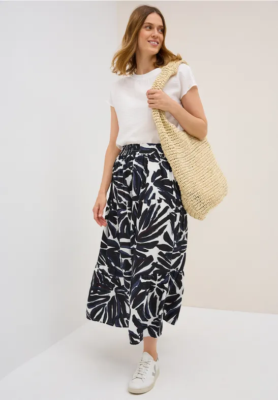 Damen Maxi-Rock mit Blumenmuster und Volants