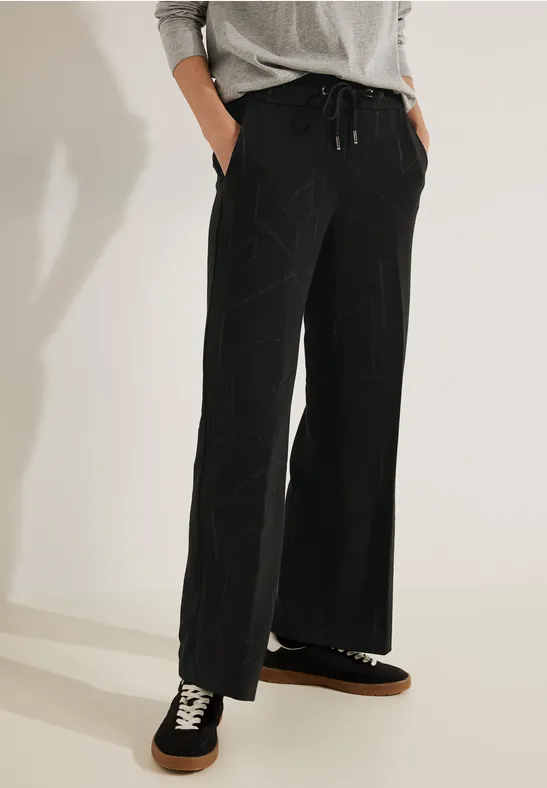 Schwarze Jacquard Culottes mit weitem Bein für Damen