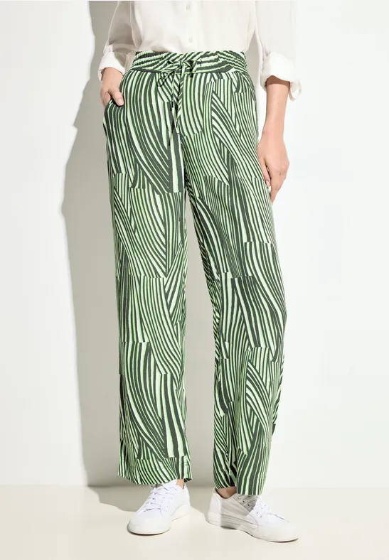 Grüne Hose mit weitem Bein und Muster