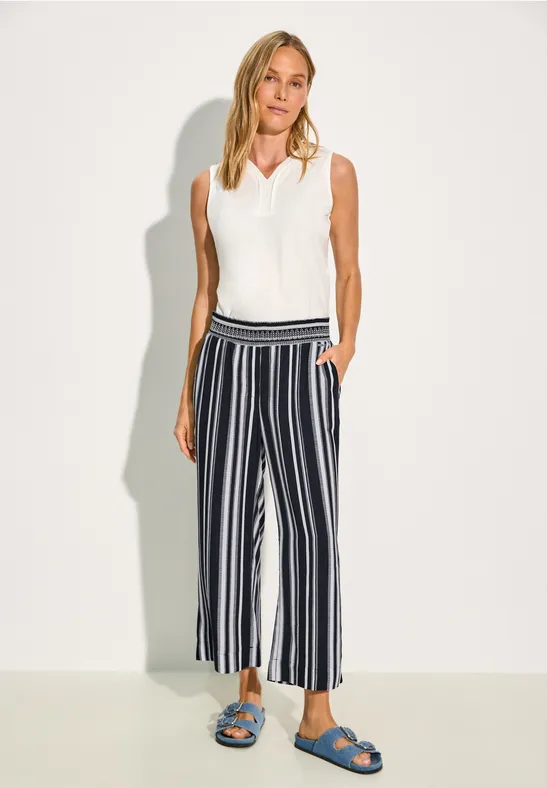 Gestreifte, weitgeschnittene Cropped-Hose