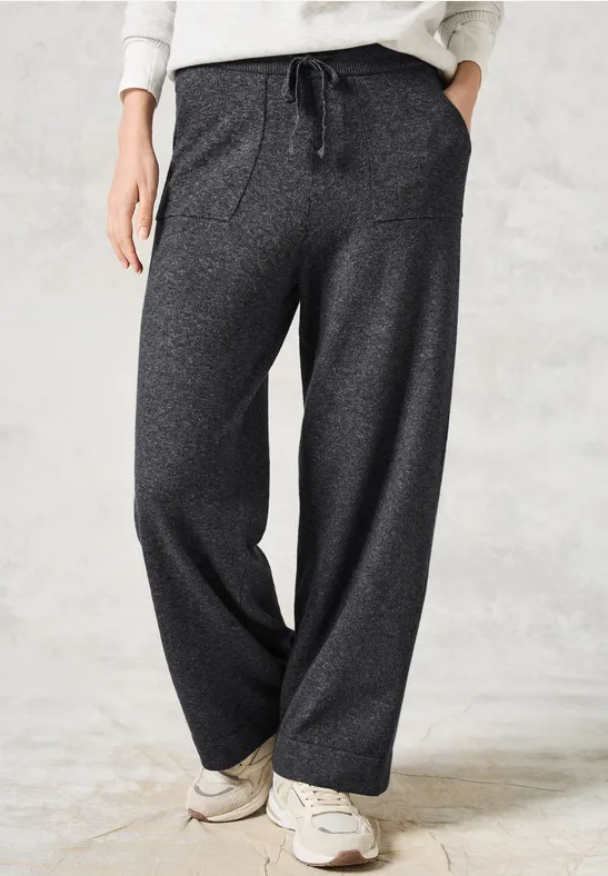 Lässige Strickhose mit weitem Bein