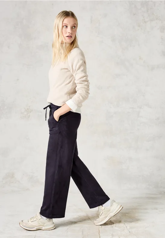 Damen Velours-Hose mit weitem Bein
