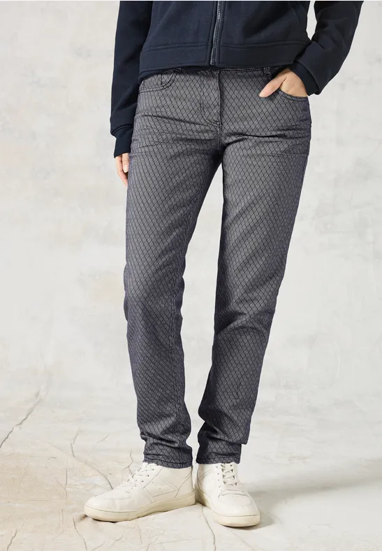 Bedruckte, schmal geschnittene Freizeithose
