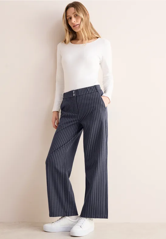 Gestreifte Hose mit weitem Bein und hoher Taille