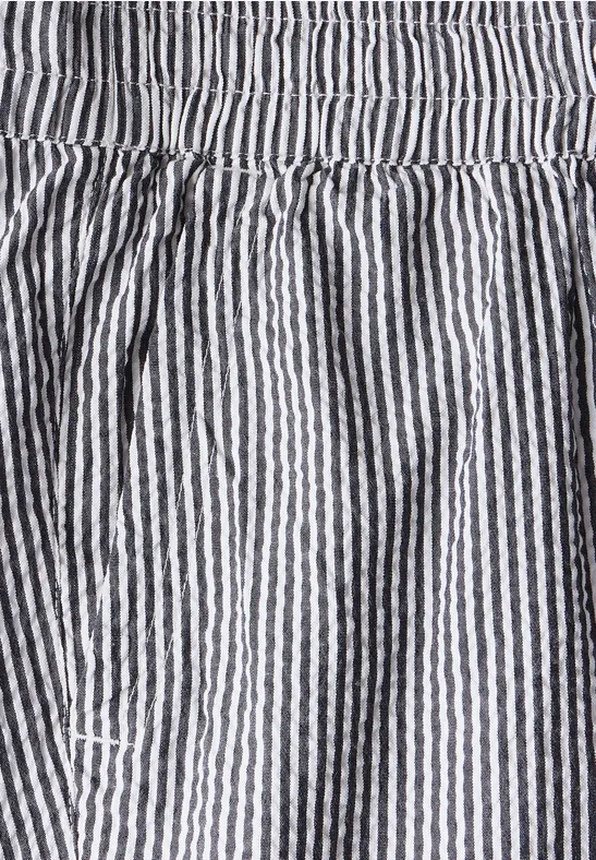 Lässige gestreifte Seersucker-Hose mit Kordelzug