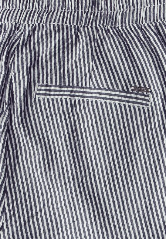 Lässige gestreifte Seersucker-Hose mit Kordelzug