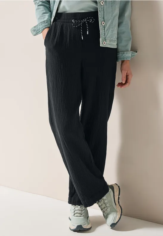 Damen Wide Leg Baumwoll-Musselin Hose