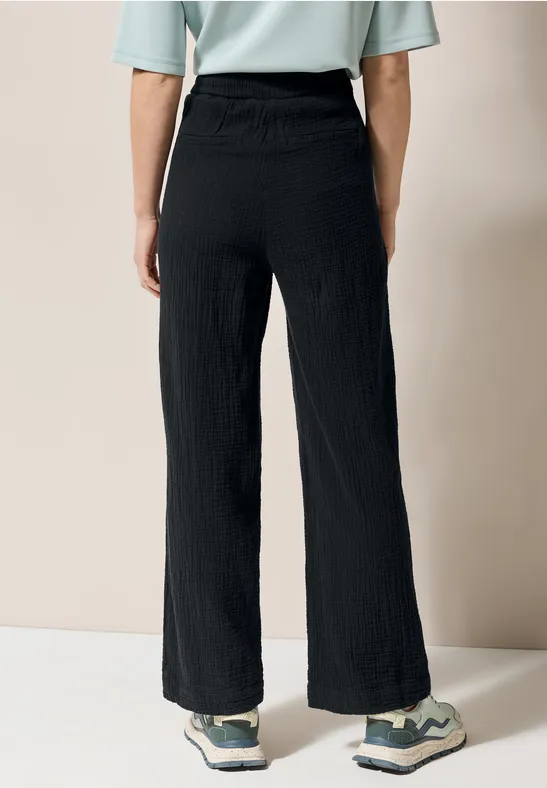 Damen Wide Leg Baumwoll-Musselin Hose