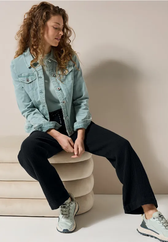 Damen Wide Leg Baumwoll-Musselin Hose