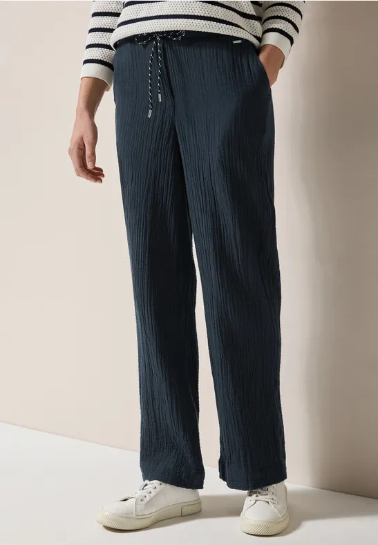 Damen Crinkle-Hose mit weitem Bein