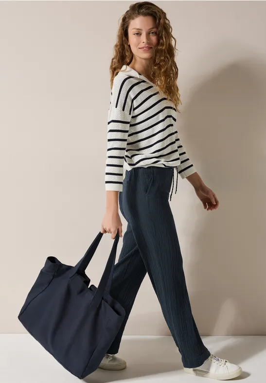 Damen Crinkle-Hose mit weitem Bein