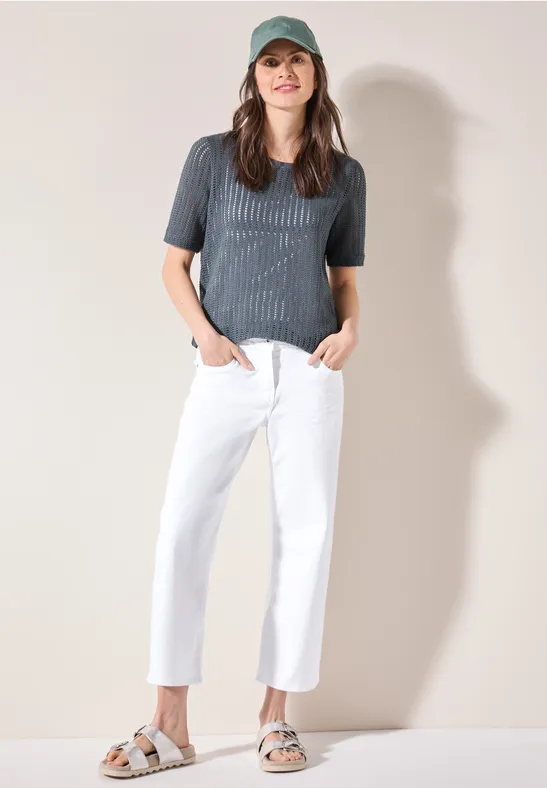 Weiße, weite Cropped Jeans