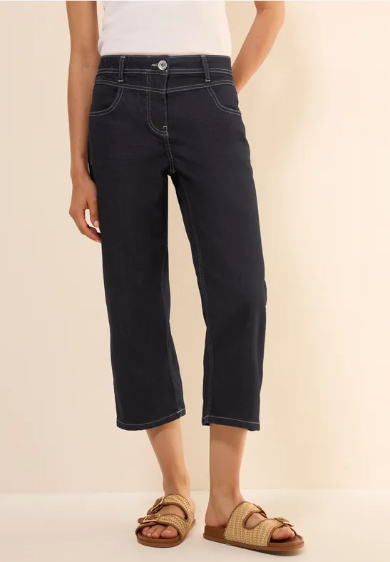 Cropped Jeans mit weitem Bein in Rinse Wash