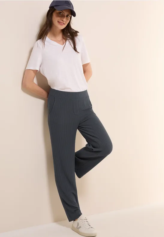 Gerippte Strick Lounge-Hose mit geraden Beinen