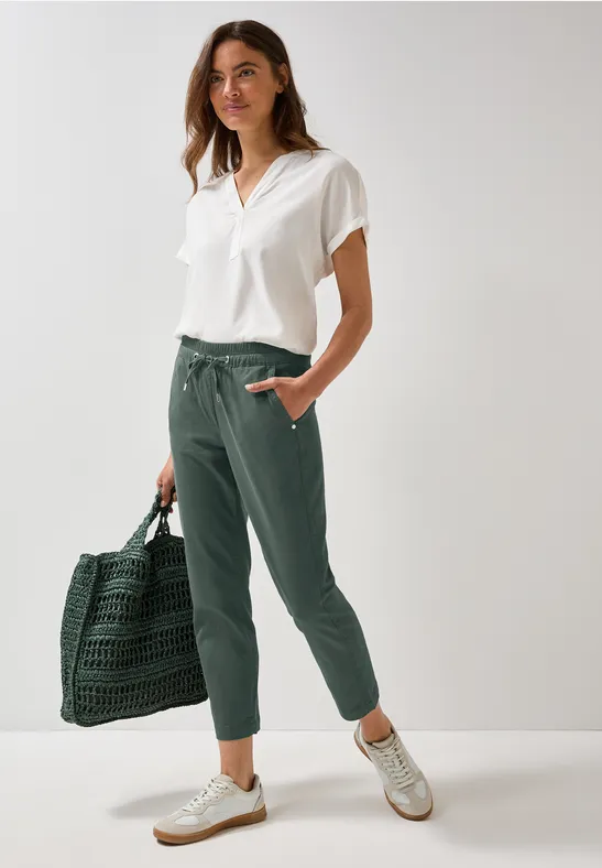 Lässige Cropped Hose mit Kordelzug