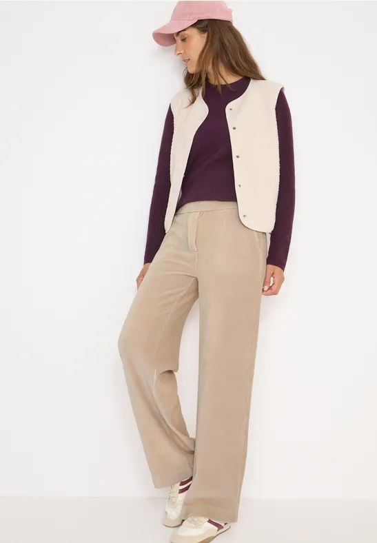Cordhose mit weitem Bein in Beige