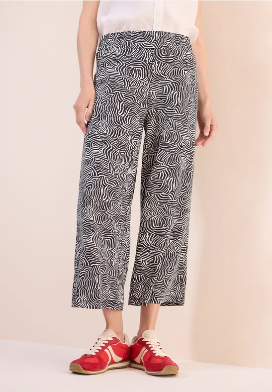 Wide-Leg Hose mit Grafikmuster, Cropped