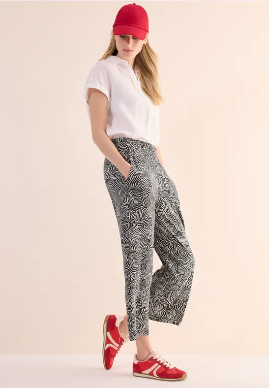 Wide-Leg Hose mit Grafikmuster, Cropped