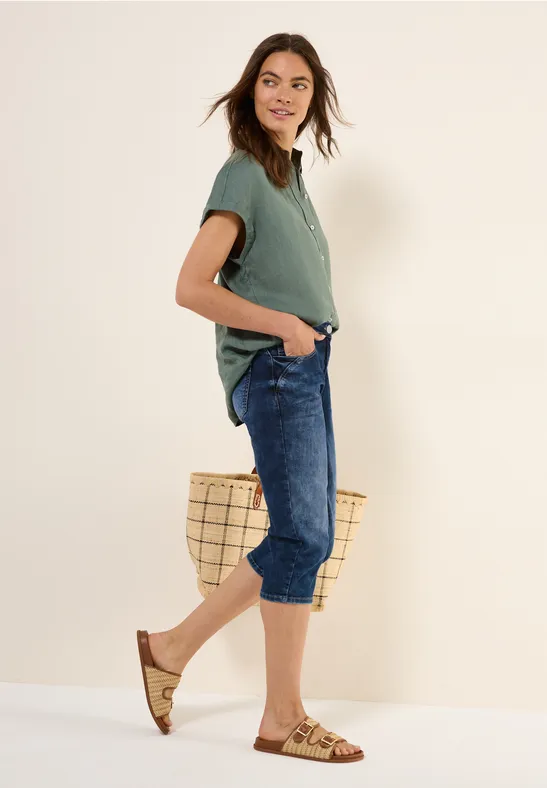 Dunkelblaue Denim Capri Jeans