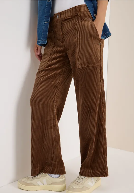 Cordhose mit weitem Bein und hoher Taille