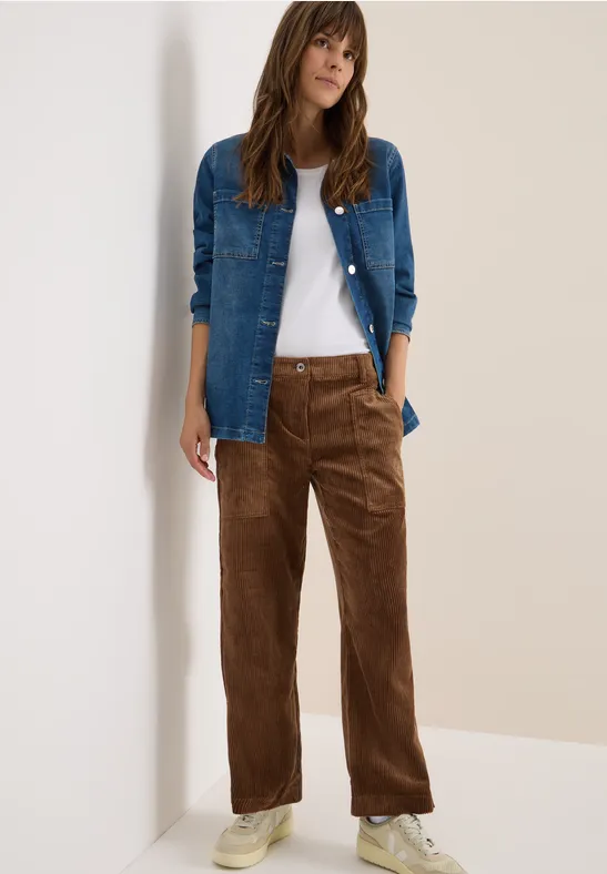 Cordhose mit weitem Bein und hoher Taille