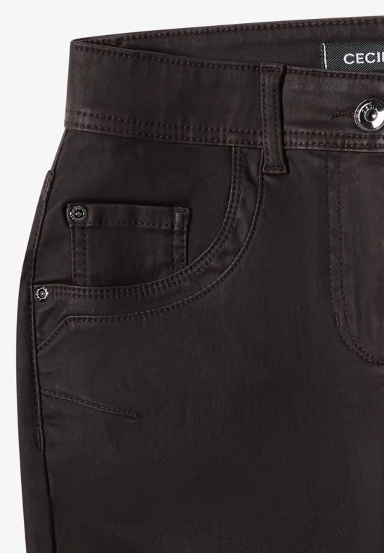 Braune Slim Fit Hose im Lederlook