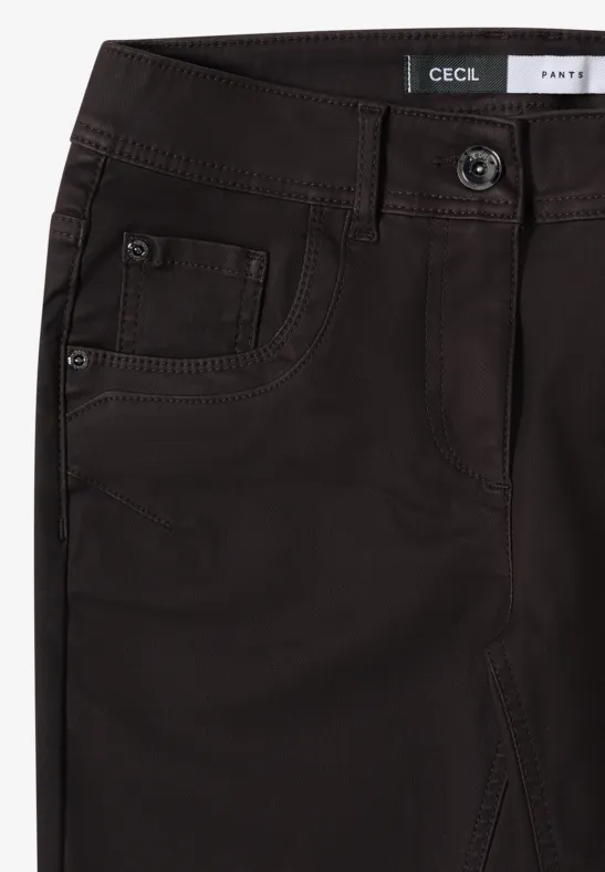 Braune Slim Fit Hose im Lederlook