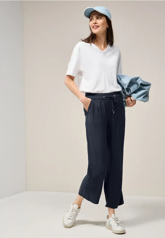 Cropped Straight Leg Viskosehose für Damen