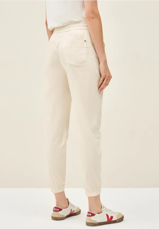 Beige Gestreifte Cargohose mit Kordelzug