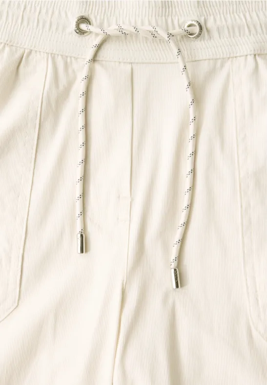 Beige Gestreifte Cargohose mit Kordelzug