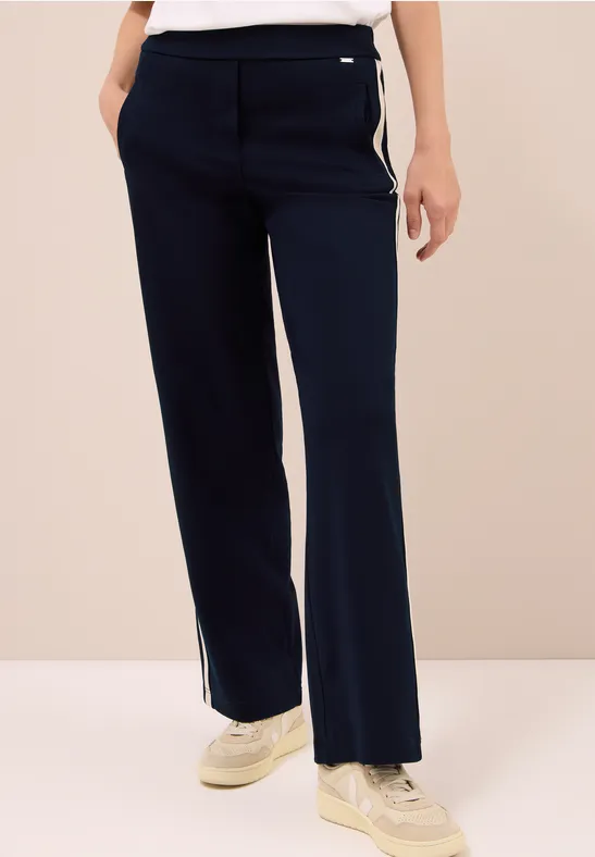 Marineblaue Hose mit weitem Bein und Seitenstreifen