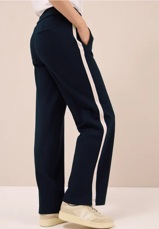 Marineblaue Hose mit weitem Bein und Seitenstreifen