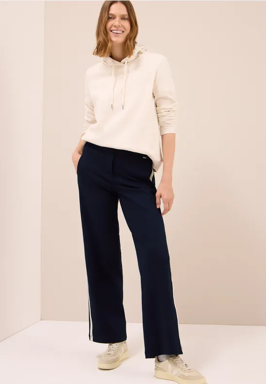 Marineblaue Hose mit weitem Bein und Seitenstreifen