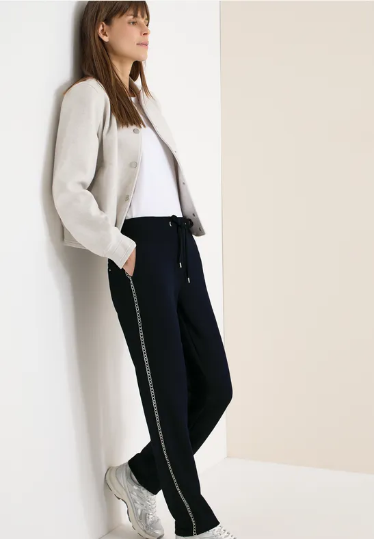 Marineblaue Hose mit weitem Bein und Seitenstreifen