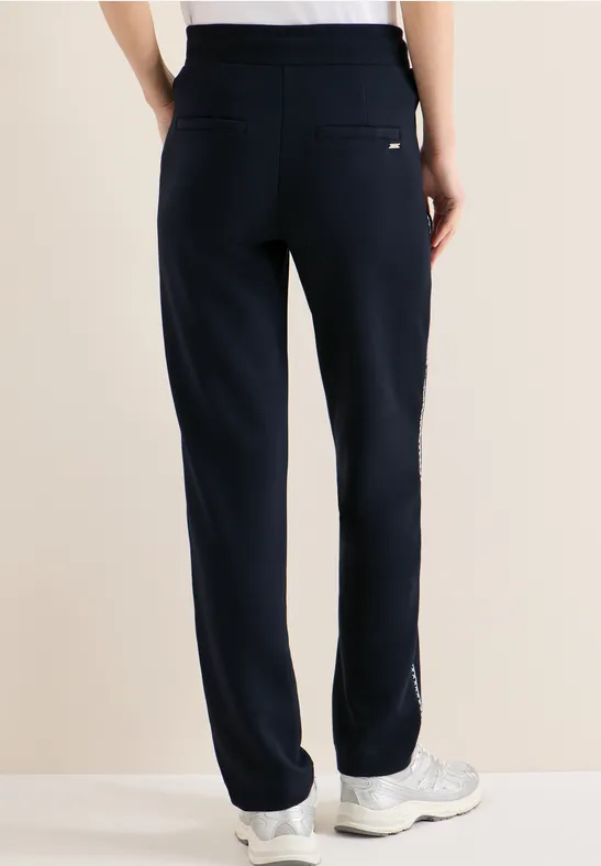Marineblaue Hose mit weitem Bein und Seitenstreifen