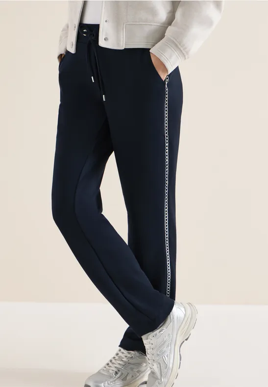 Marineblaue Hose mit weitem Bein und Seitenstreifen