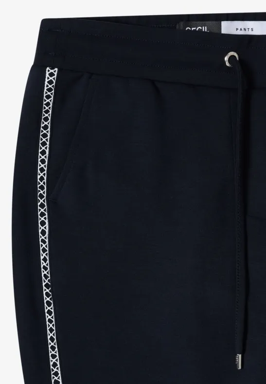 Marineblaue Hose mit weitem Bein und Seitenstreifen