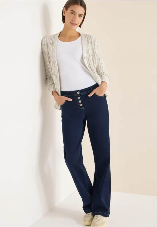 Rinsed Wide Leg Jeans mit Knopfleiste