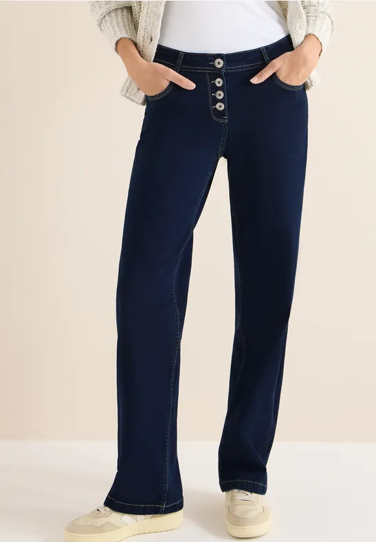 Rinsed Wide Leg Jeans mit Knopfleiste