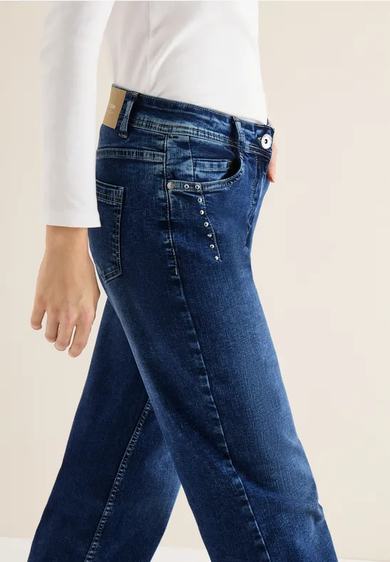 Damen Wide Leg Jeans mit Strassnieten