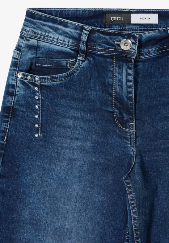 Damen Wide Leg Jeans mit Strassnieten