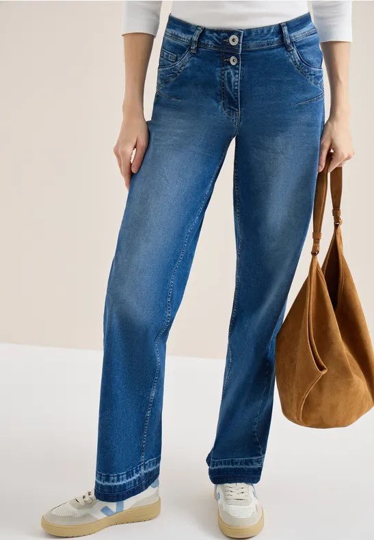 Damen Jeans mit weitem Bein und Saumdetail