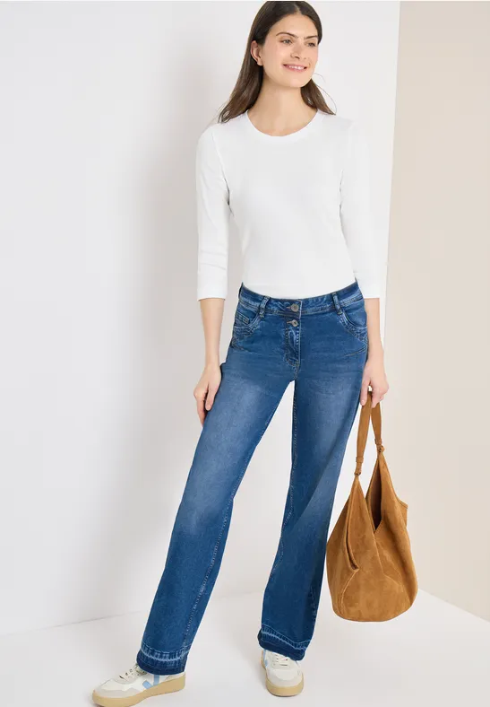Damen Jeans mit weitem Bein und Saumdetail