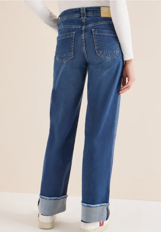 Jeans mit weitem Bein im Used-Look