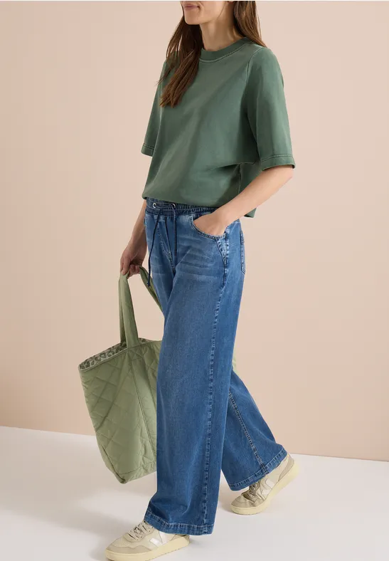 Weite Jeanshose mit Kordelzug