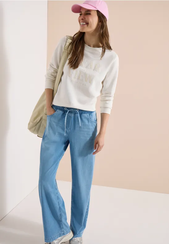 Weite Jeanshose mit Kordelzug
