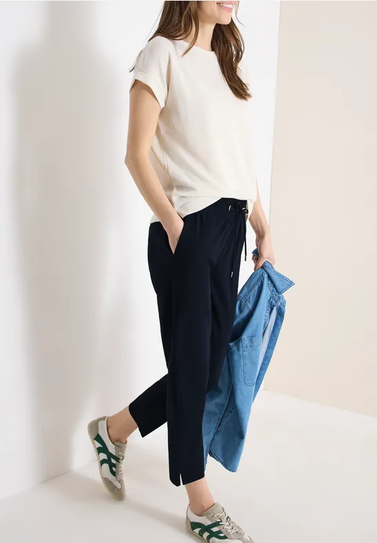 Cecil Damen Mid Waist Slim Leg Hose im Casual Fit in Blau, Gr: XXL