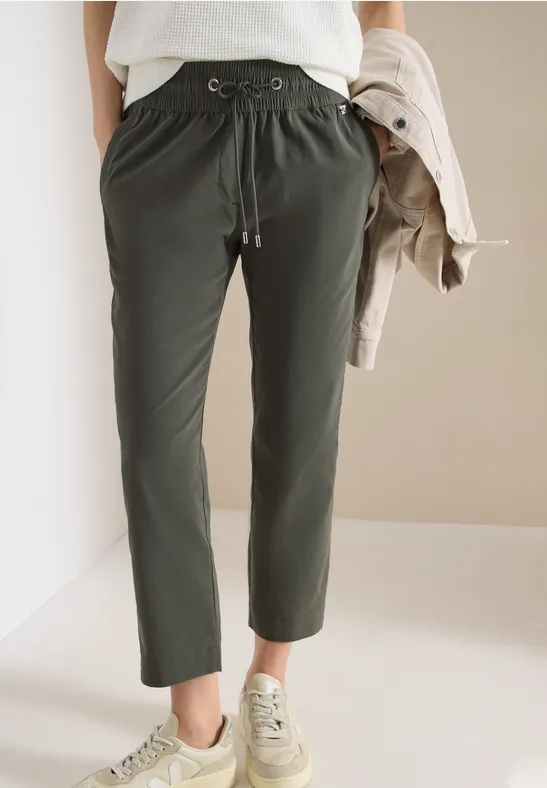 Cecil Damen Mid Waist Slim Leg Hose im Casual Fit in Grün, Gr: XXL