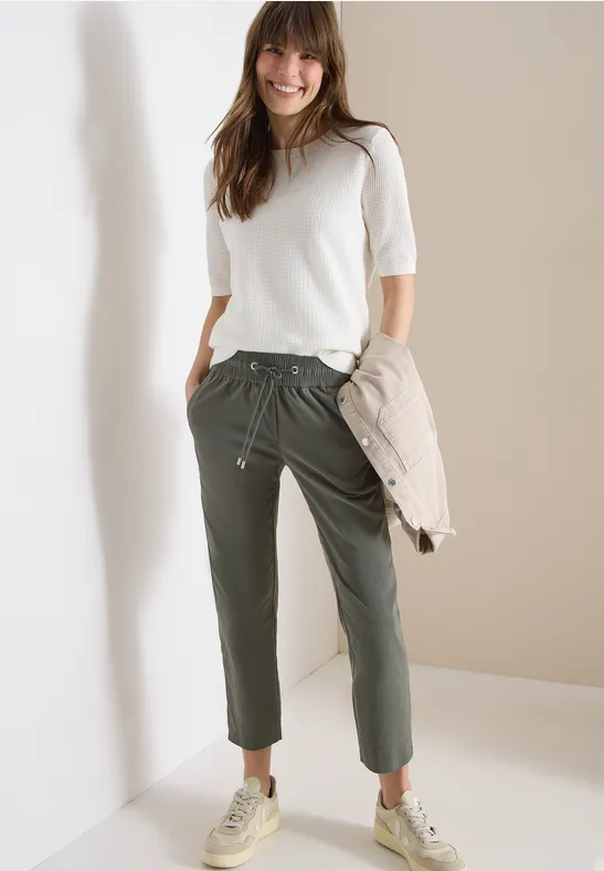 Cecil Damen Mid Waist Slim Leg Hose im Casual Fit in Grün, Gr: XXL